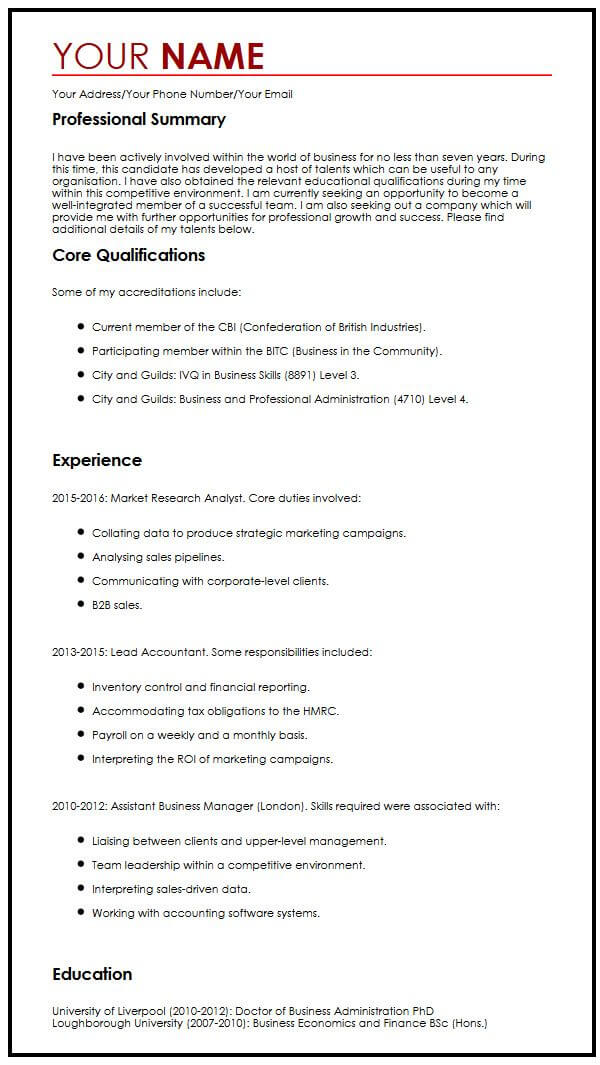 business cv example