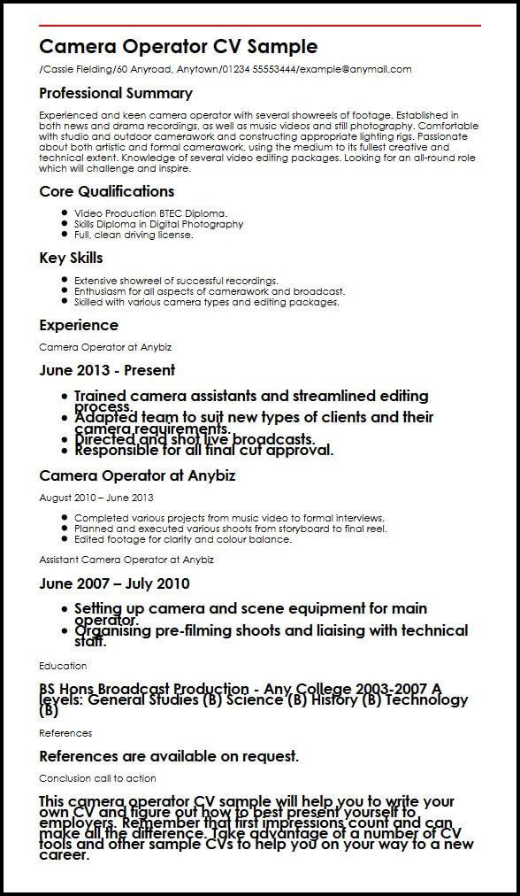 Cover Letter Cv Examples Uk Cover Letter Cv Examples Uk, Camera Operator Cv Sample, Cover Letter Cv Examples Uk