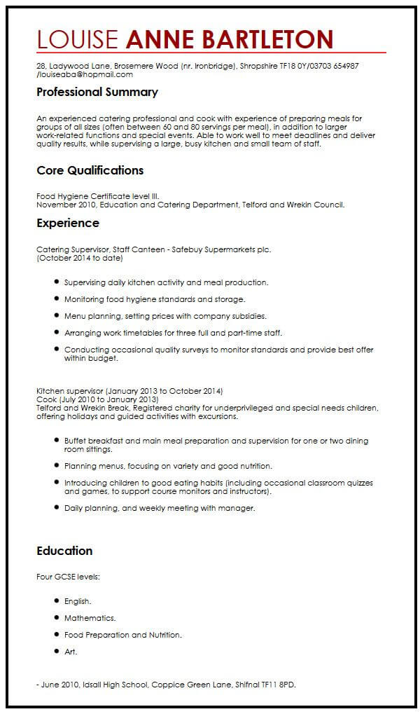 Chronological CV Example - MyPerfectCV