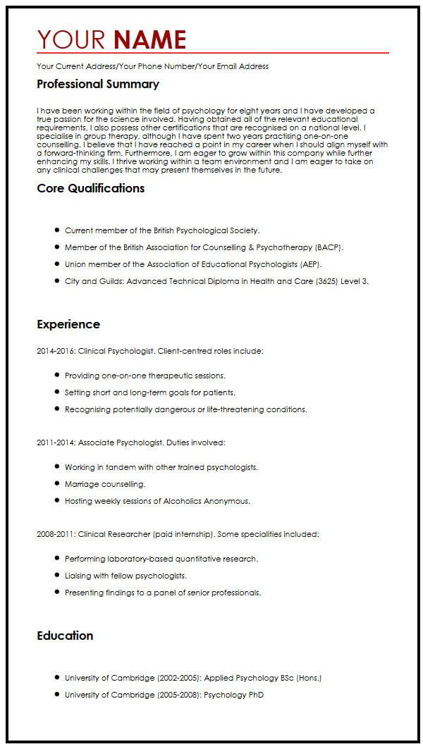 Common CV Sample - MyPerfectCV