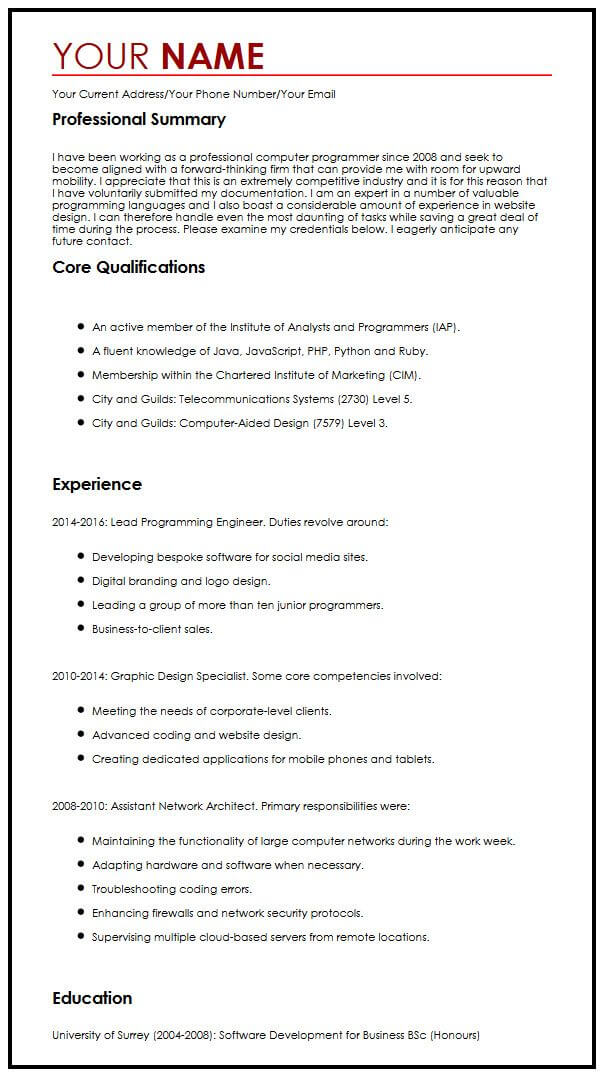 CV Example for a Summer Job - MyPerfectCV