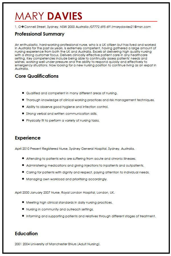 cv example for expats
