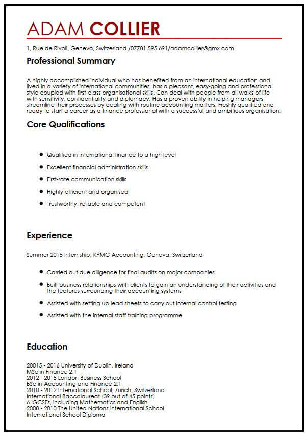 CV Example for International Students - MyPerfectCV