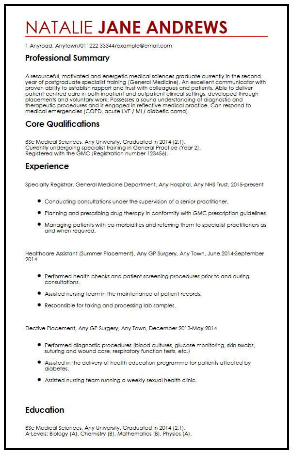 Medical Student Curriculum Vitae Free Resume Templates To Download And