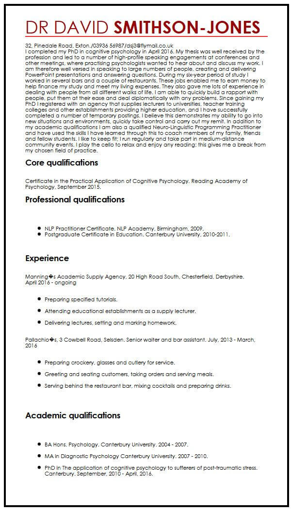 phd candidate cv for phd application sample