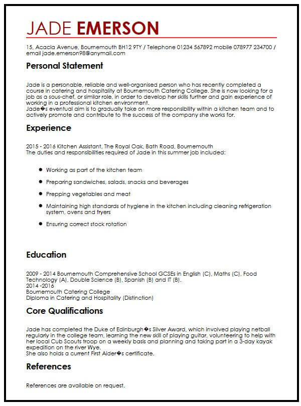 CV Example For Teenagers  MyperfectCV