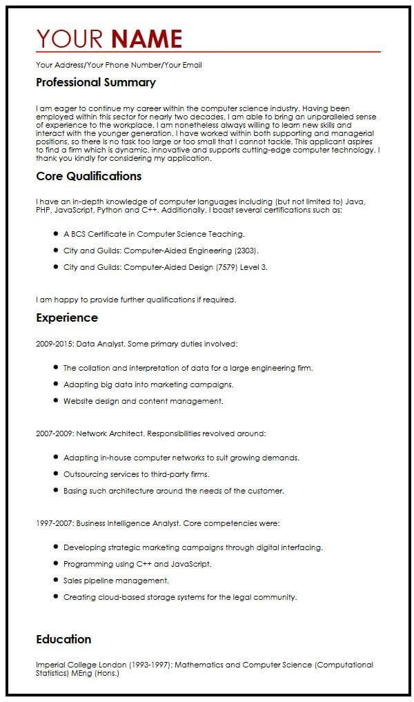 cv example for workers over 50