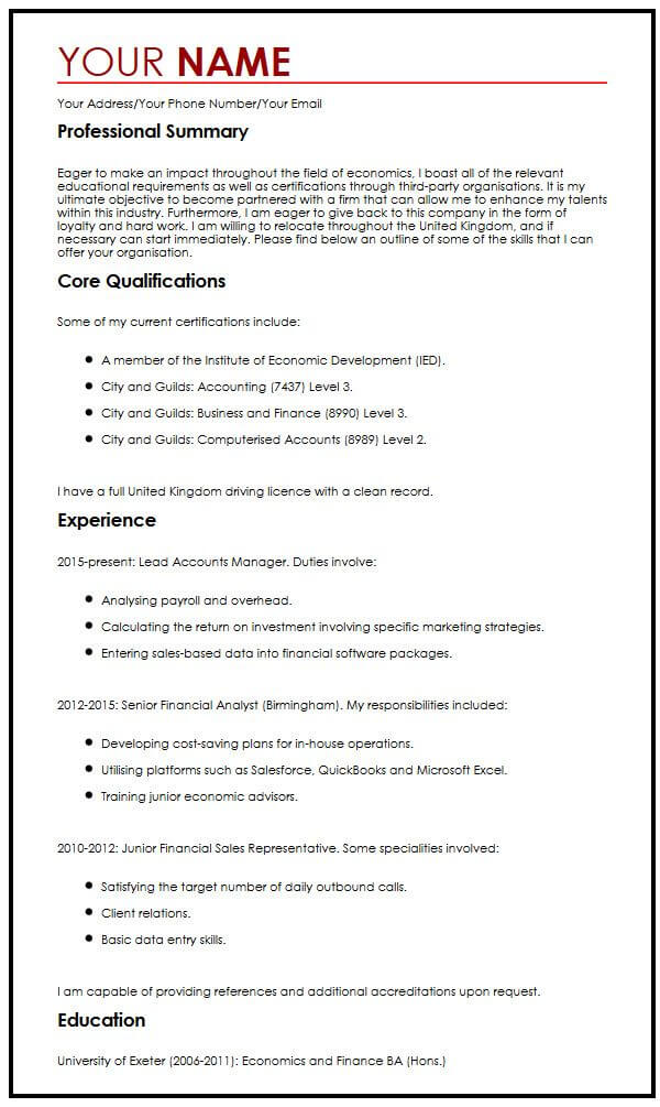 CV Example with Career Objectives - MyPerfectCV