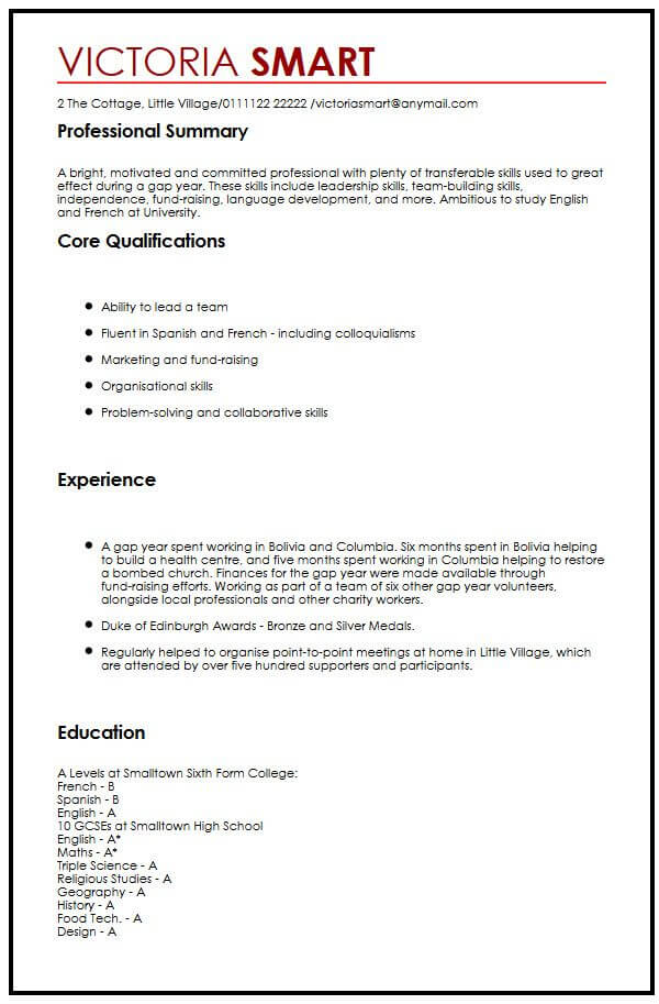 resume samples for career gap