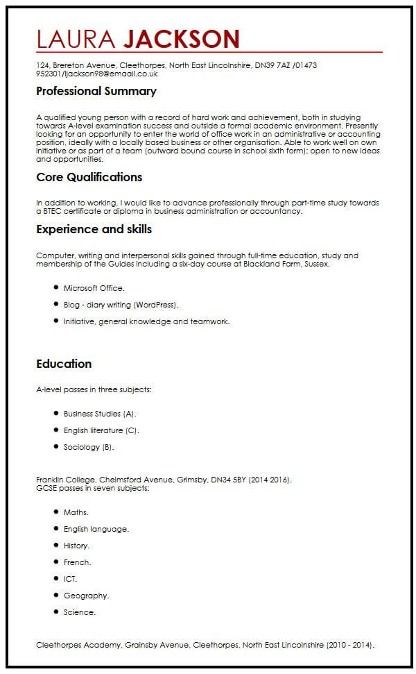 Resume For Teenager With No Work Experience Template from www.myperfectcv.co.uk