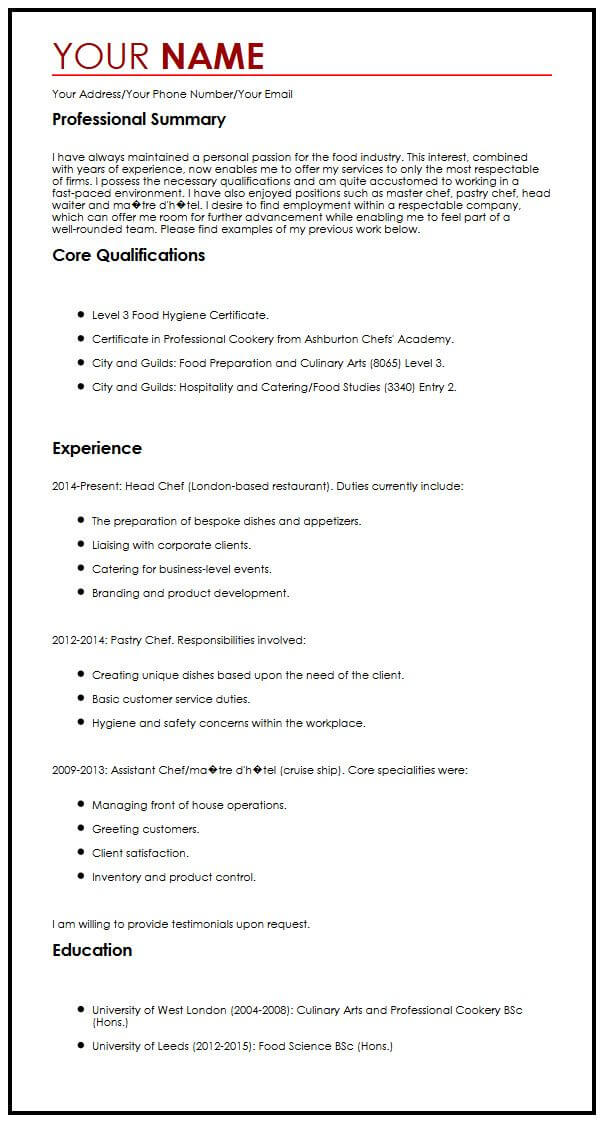 cv personal statement examples employed