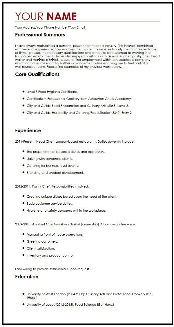 personal statement cv examples