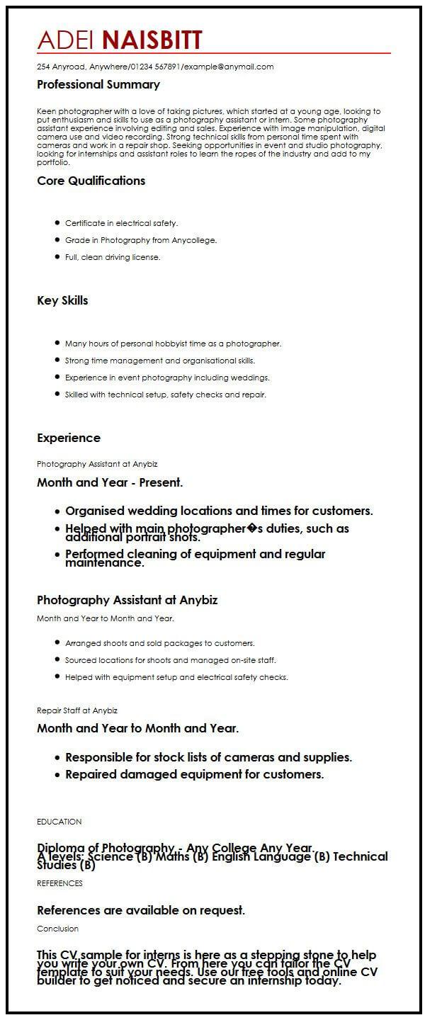 cv sample for interns myperfectcv internship cv examples