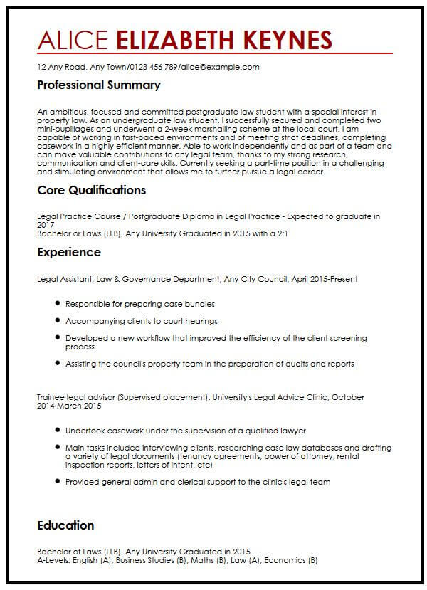 law personal statement cv