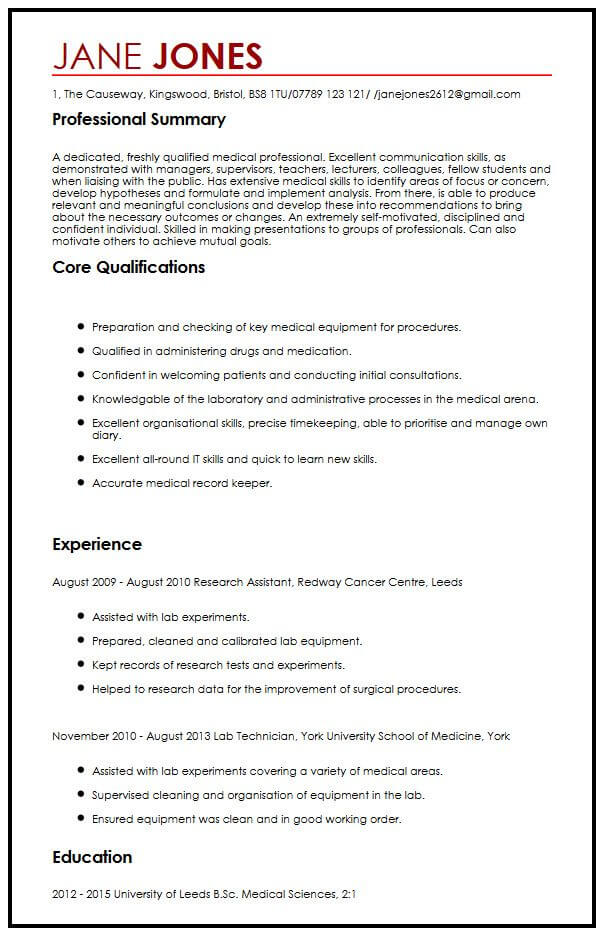 write a curriculum vitae for a student