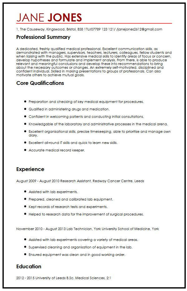 personal statement medical cv