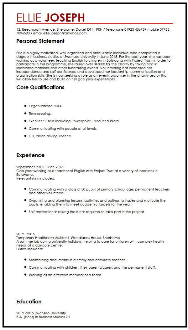 CV personal statement examples