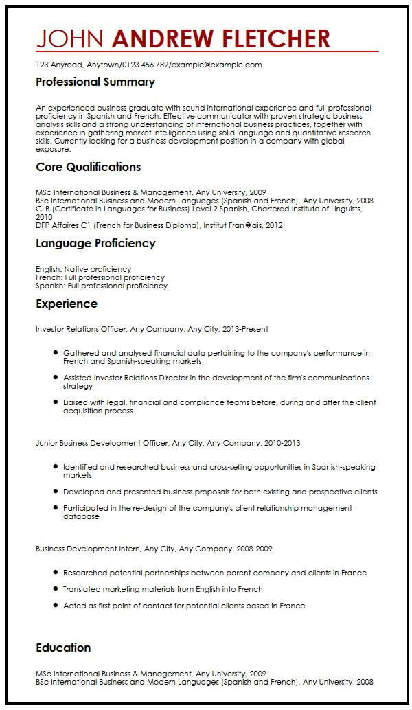 Cv Sample With Language Skills Myperfectcv