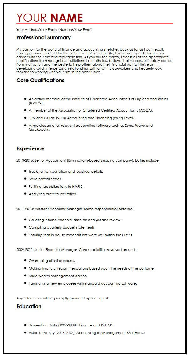 cv sample with a personal statement