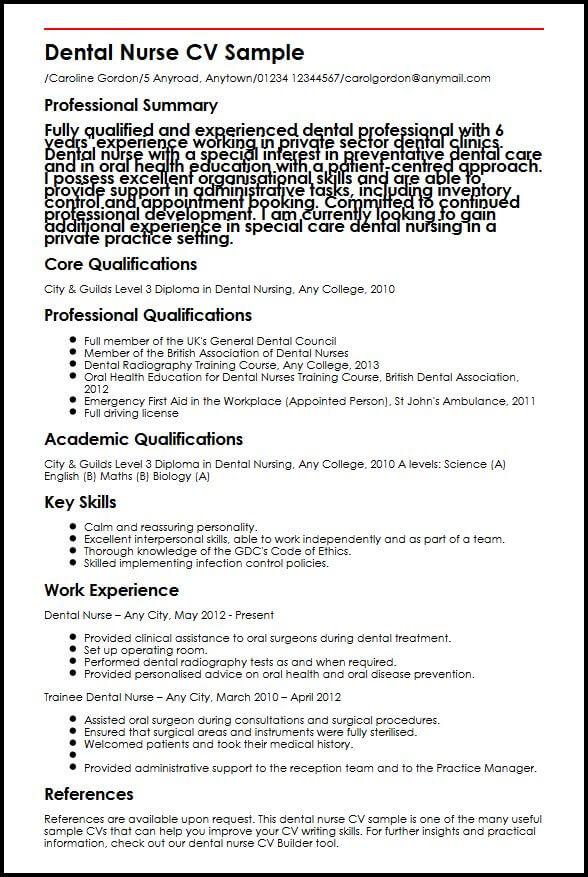 Dental Nurse CV Sample  MyperfectCV