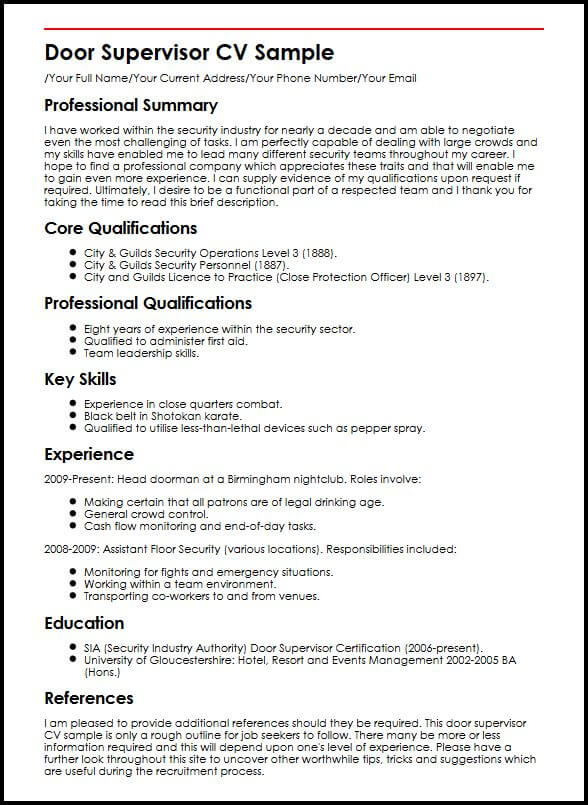 qualifications and experience examples