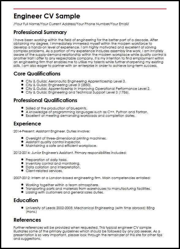 Engineer CV Sample | MyperfectCV