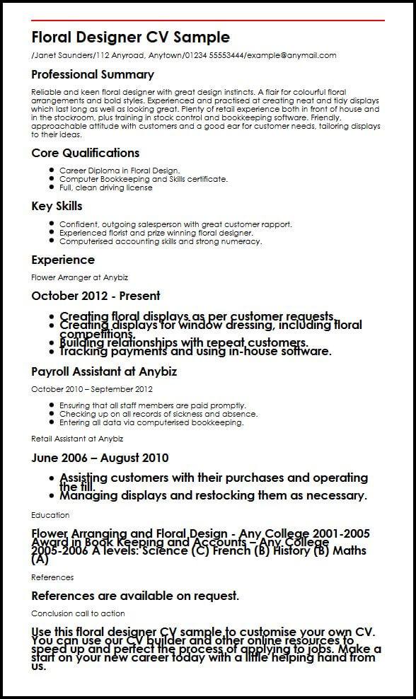 floral designer cv sample myperfectcv designer cv example