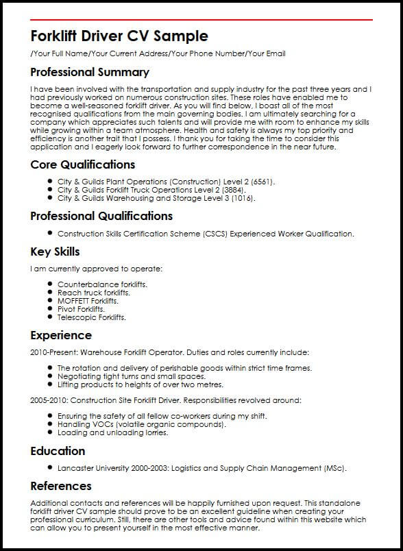 personal statement for driver job