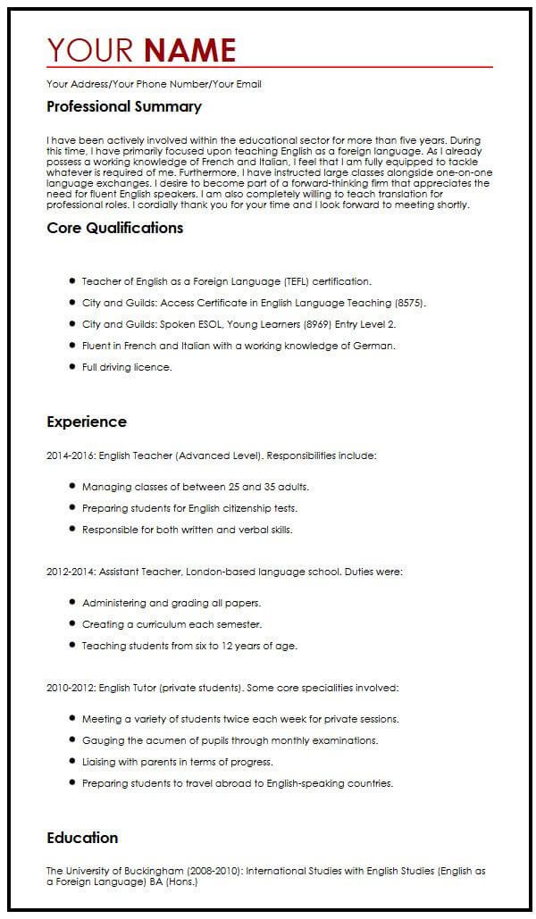 Free CV Sample - MyPerfectCV