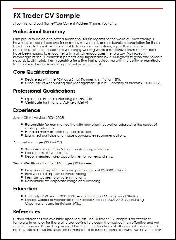 perfect sales and trading resume