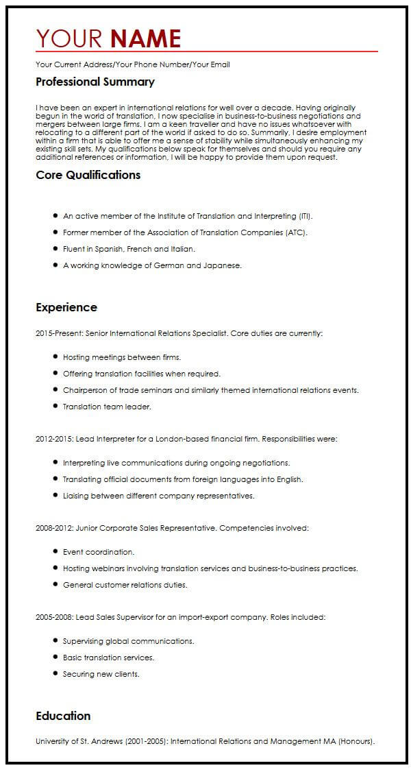 resume sample for overseas job