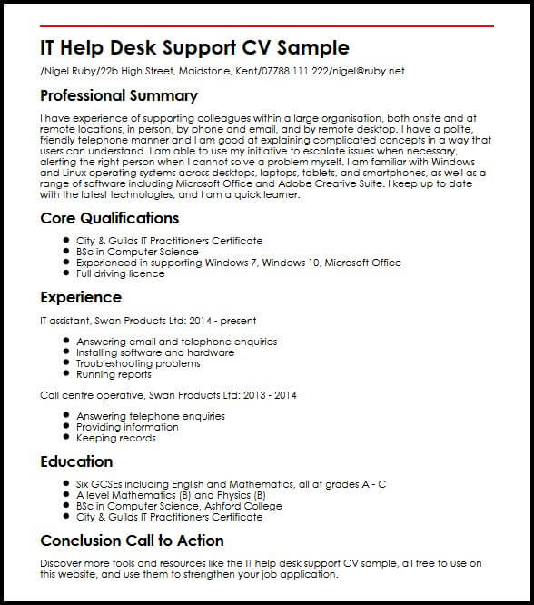 It Desktop Support Resume Remar