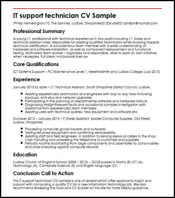 it support technician cv sample