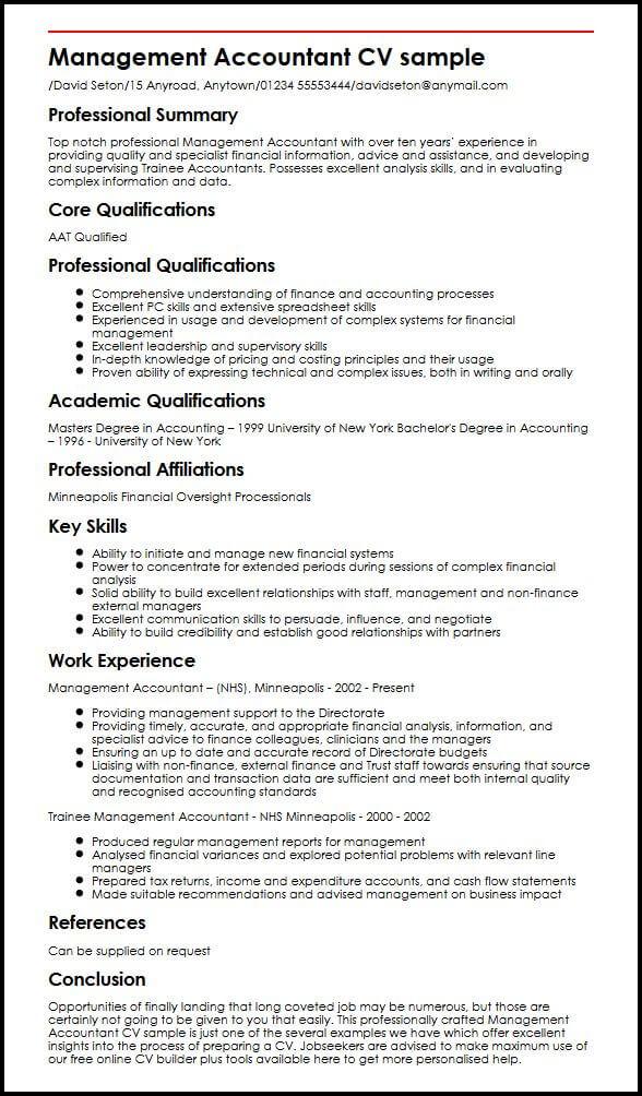 cv personal statement management accountant