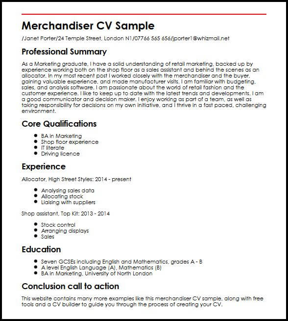 Merchandiser Cv Sample Myperfectcv