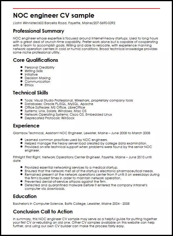 noc engineer cv sample myperfectcv relocate resume