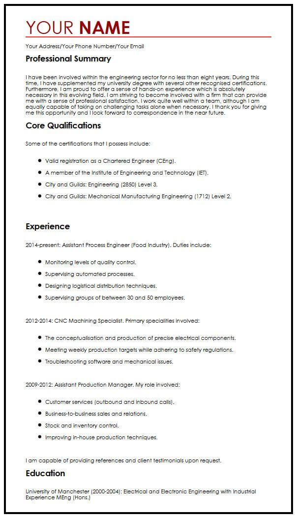 one-page cv example