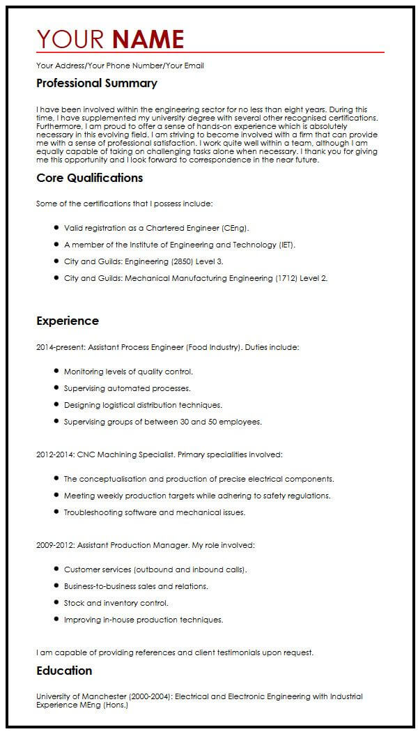 One-Page CV Example - MyPerfectCV