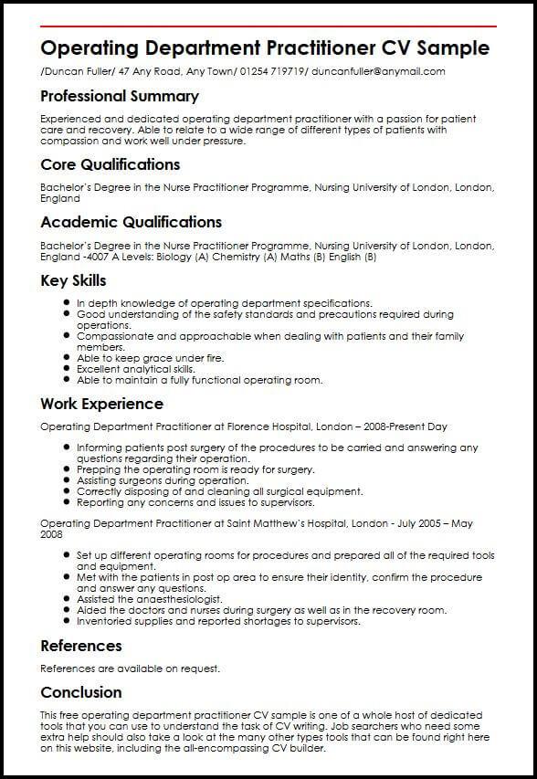operating department practitioner cv sample myperfectcv