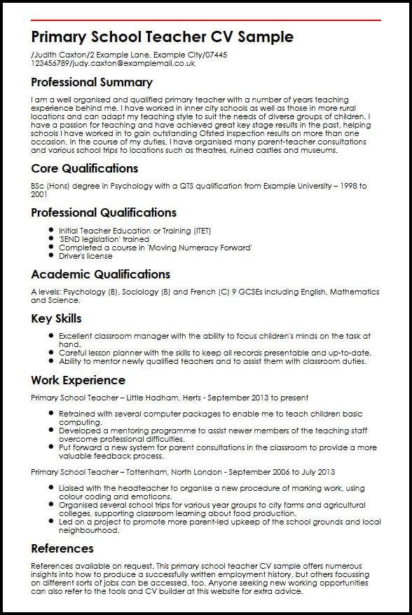 primary school teacher cv sample myperfectcv cv format teacher