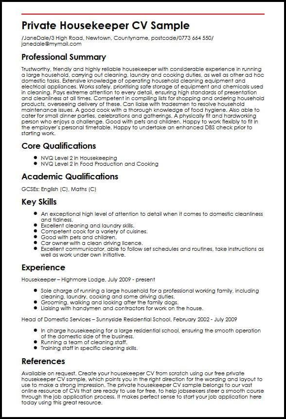 Housekeeping cv format