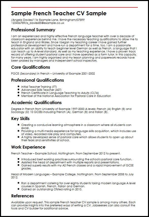 Maths Teacher Cv Pdf June 2021