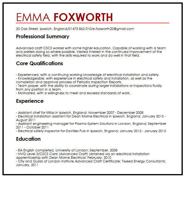 simple cv example myperfectcv example of a simple cv