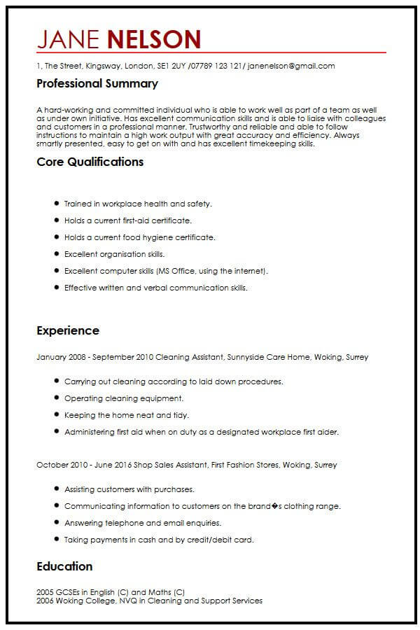 sample of a simple writer cv