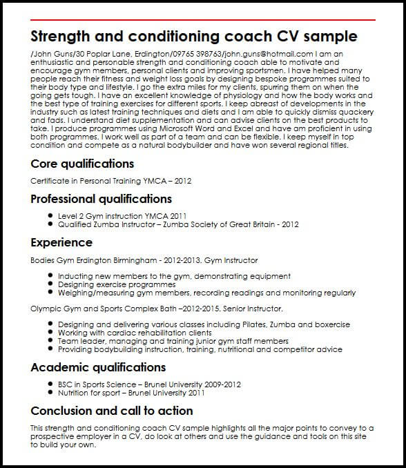 strength and conditioning coach cv sample myperfectcv strengths resumes