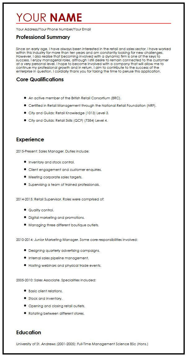 2 page cv examples
