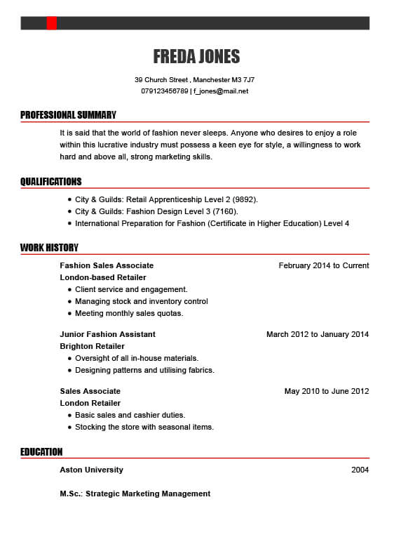 sales assistant cv examples