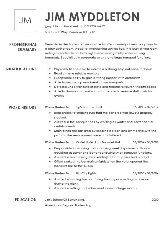 cv examples cv samples myperfectcv waiter cv