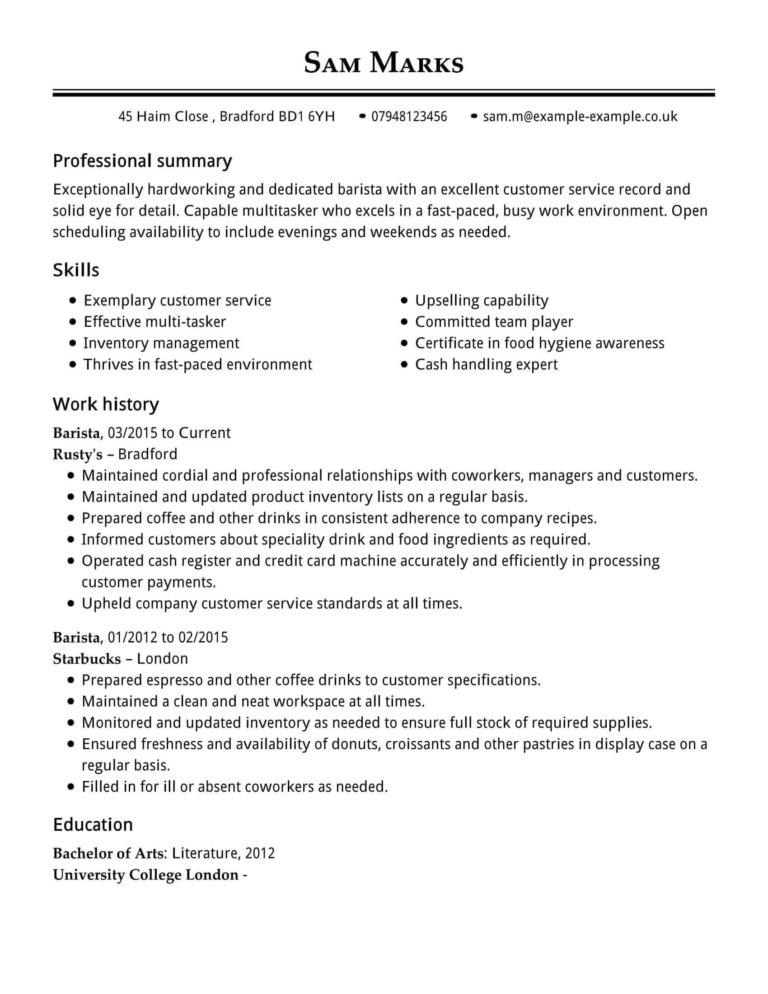 resume summary for barista