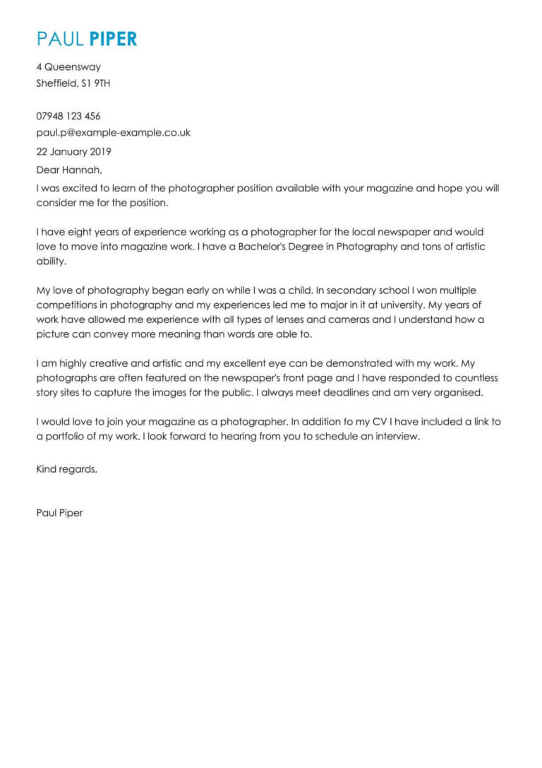 cover letter for photographer with no experience